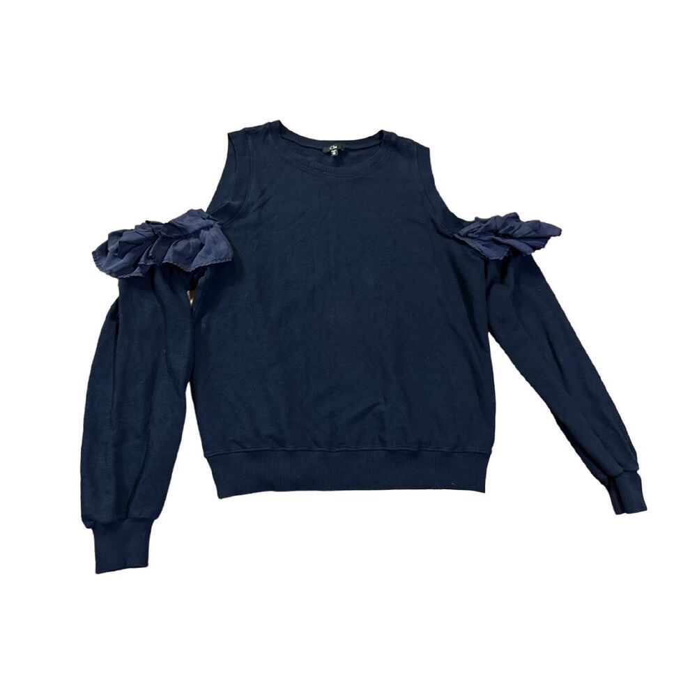Clu Womens Navy Blue Off the Shoulder Sweater Top Sz M Ruffle‎ sleeves